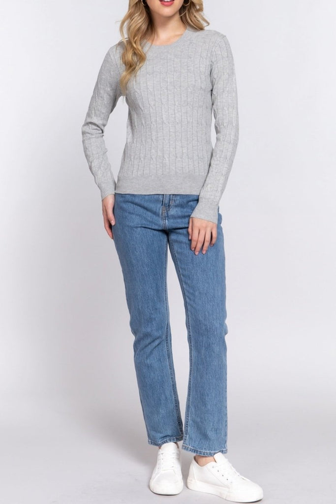 Women's Soft 4x4 Cable Knit Pullover Sweater with Round Neck - 