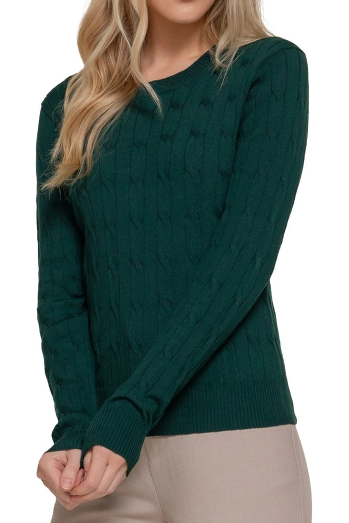 Women's Soft 4x4 Cable Knit Pullover Sweater with Round Neck - 