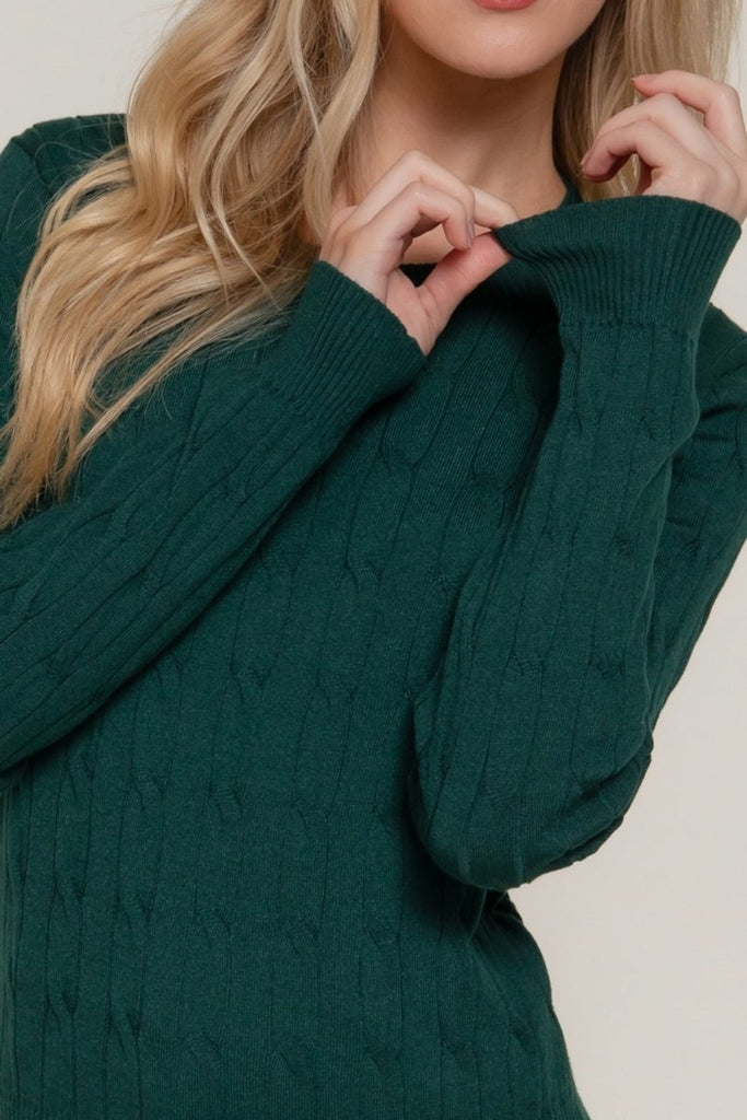 Women's Soft 4x4 Cable Knit Pullover Sweater with Round Neck - 