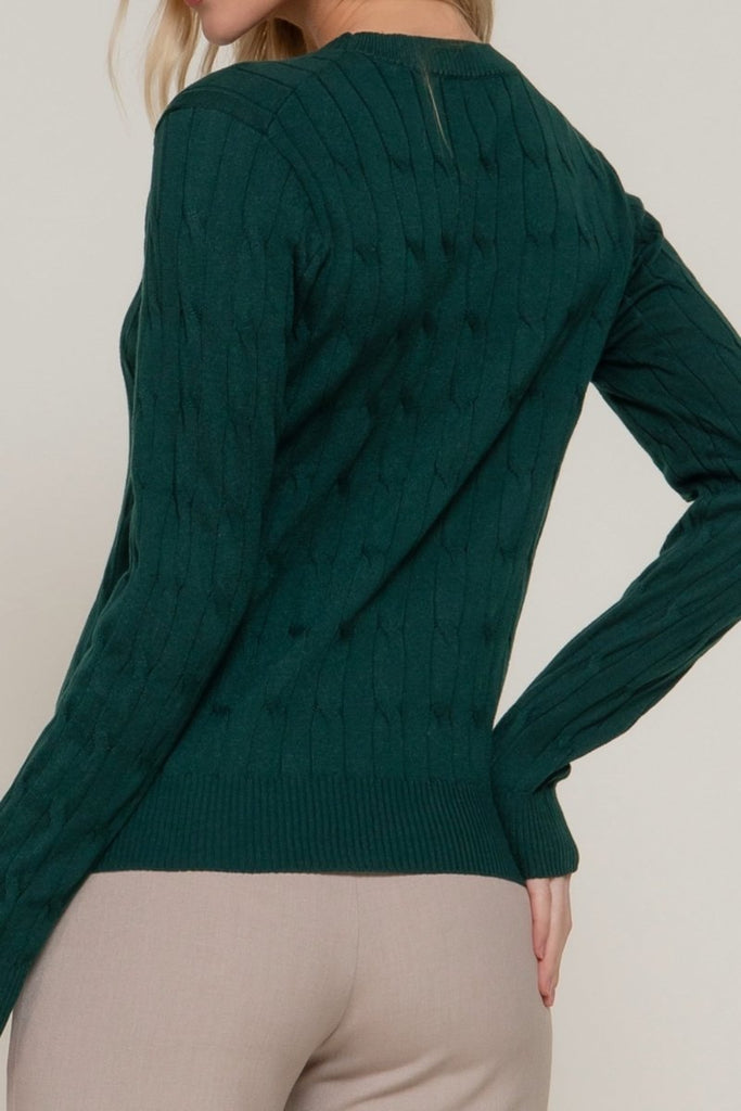 Women's Soft 4x4 Cable Knit Pullover Sweater with Round Neck - 