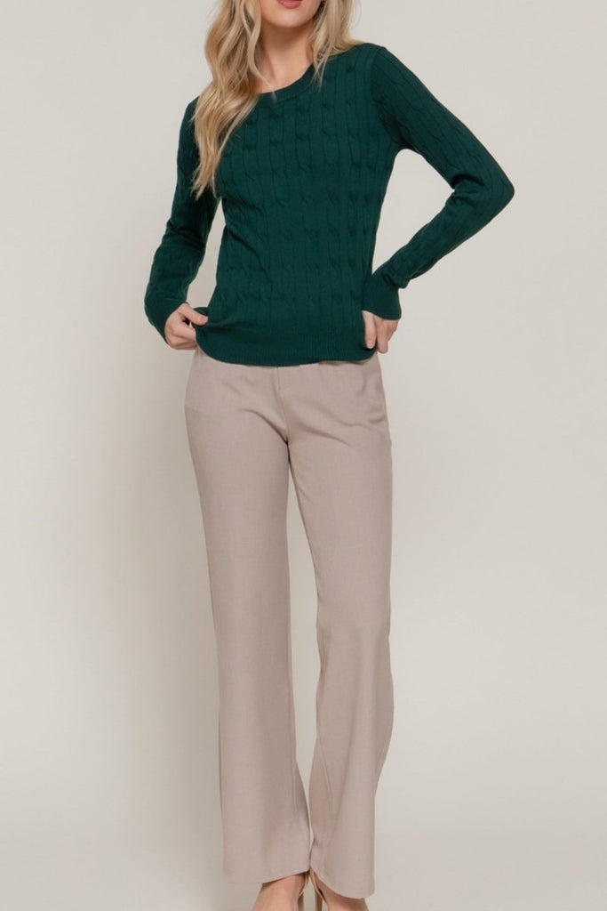 Women's Soft 4x4 Cable Knit Pullover Sweater with Round Neck - 