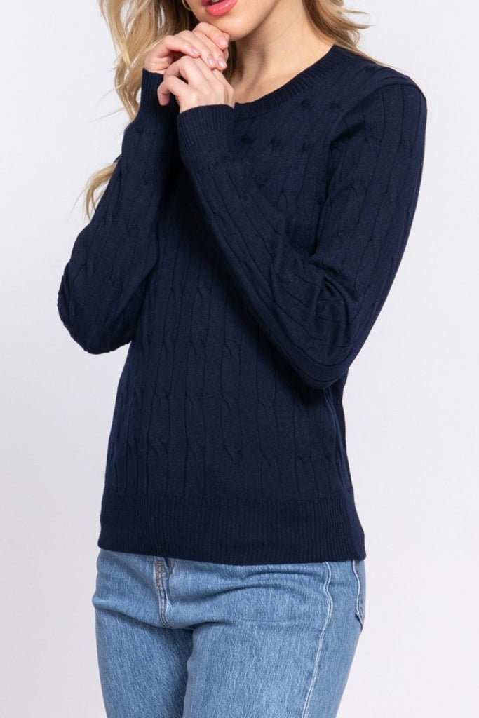 Women's Soft 4x4 Cable Knit Pullover Sweater with Round Neck - 