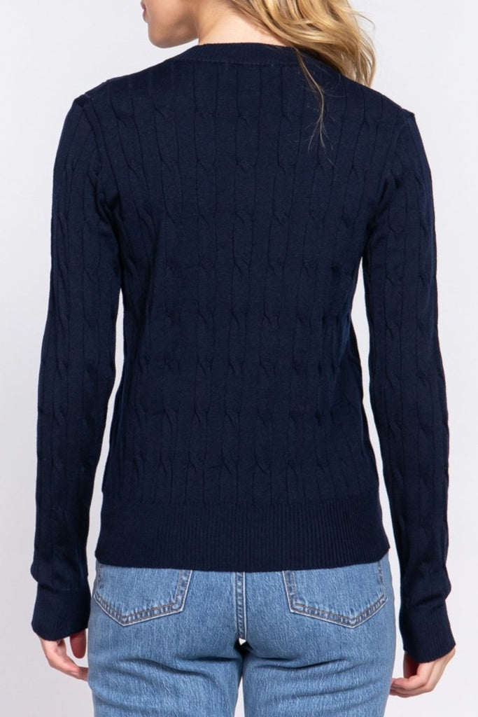 Women's Soft 4x4 Cable Knit Pullover Sweater with Round Neck - 