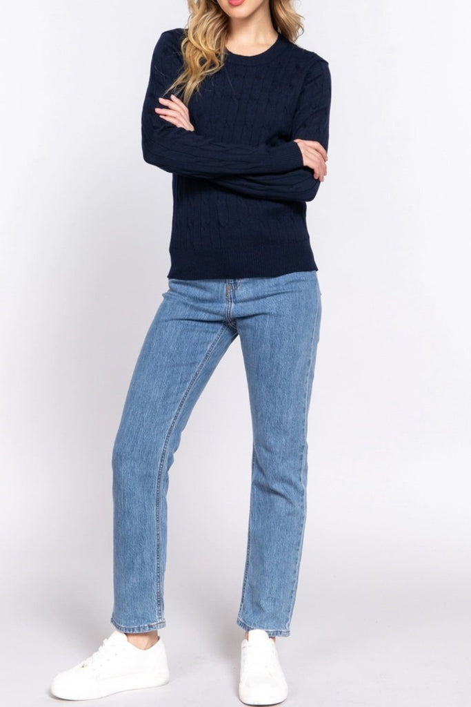 Women's Soft 4x4 Cable Knit Pullover Sweater with Round Neck - 