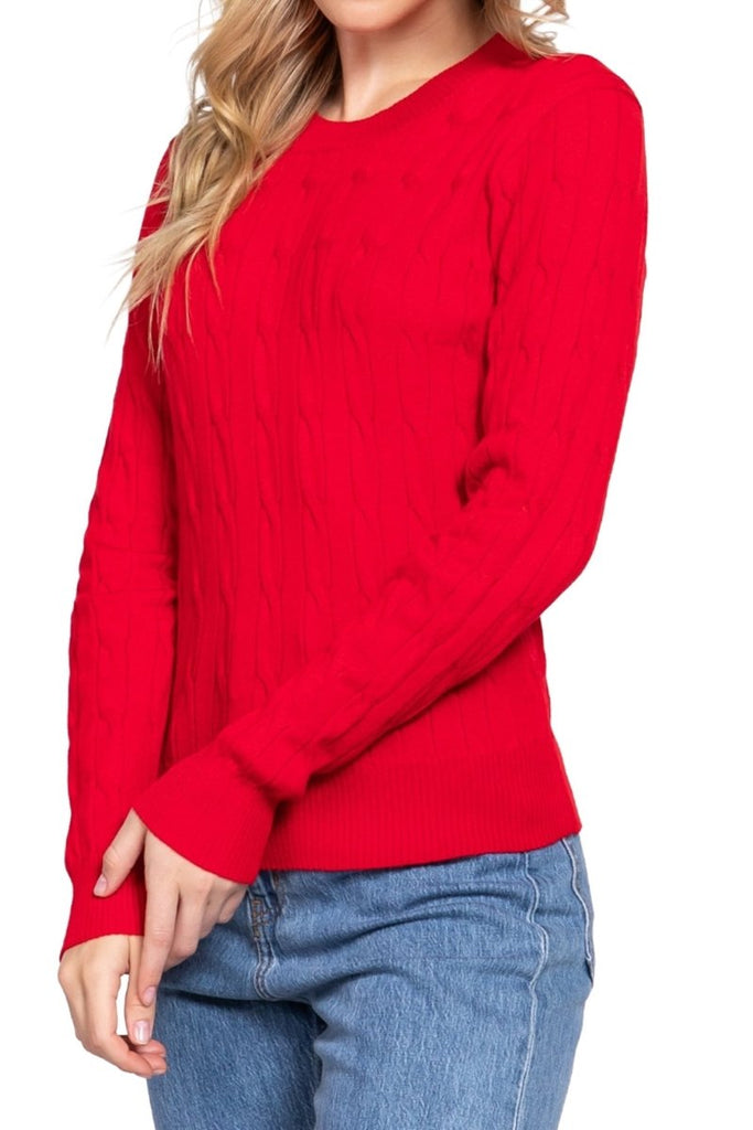 Women's Soft 4x4 Cable Knit Pullover Sweater with Round Neck - 