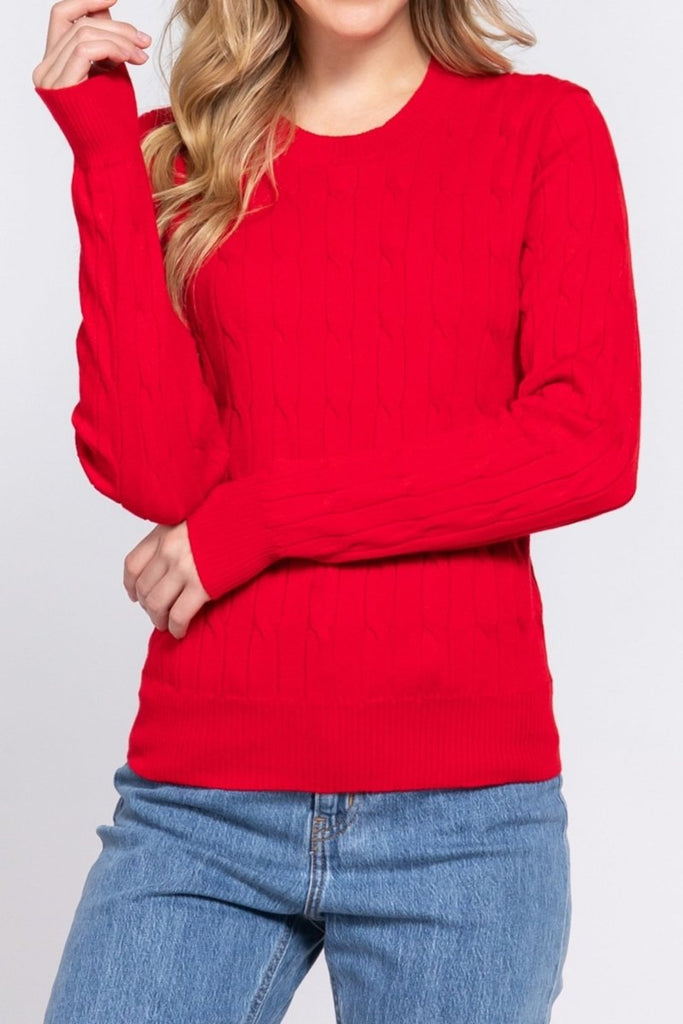 Women's Soft 4x4 Cable Knit Pullover Sweater with Round Neck - 
