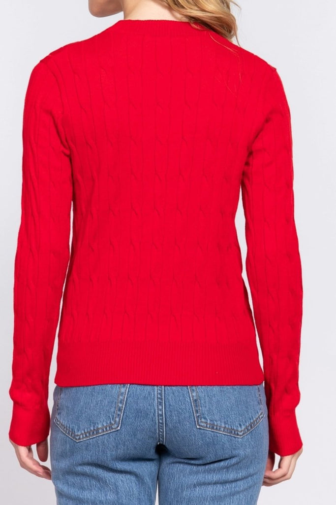 Women's Soft 4x4 Cable Knit Pullover Sweater with Round Neck - 