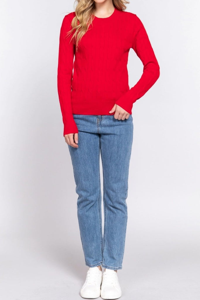 Women's Soft 4x4 Cable Knit Pullover Sweater with Round Neck - 