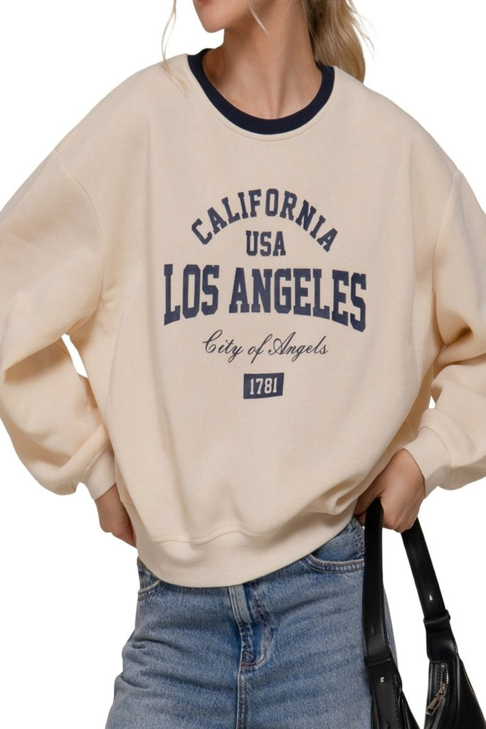 Women's Long Sleeve Printed Oversized Varsity Sweatshirt – Inner Fleece French Terry - womens - basic - tops