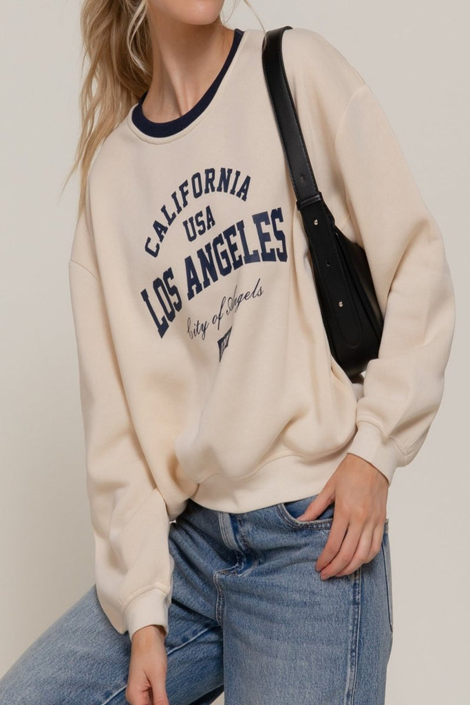 Women's Long Sleeve Printed Oversized Varsity Sweatshirt – Inner Fleece French Terry - womens - basic - tops