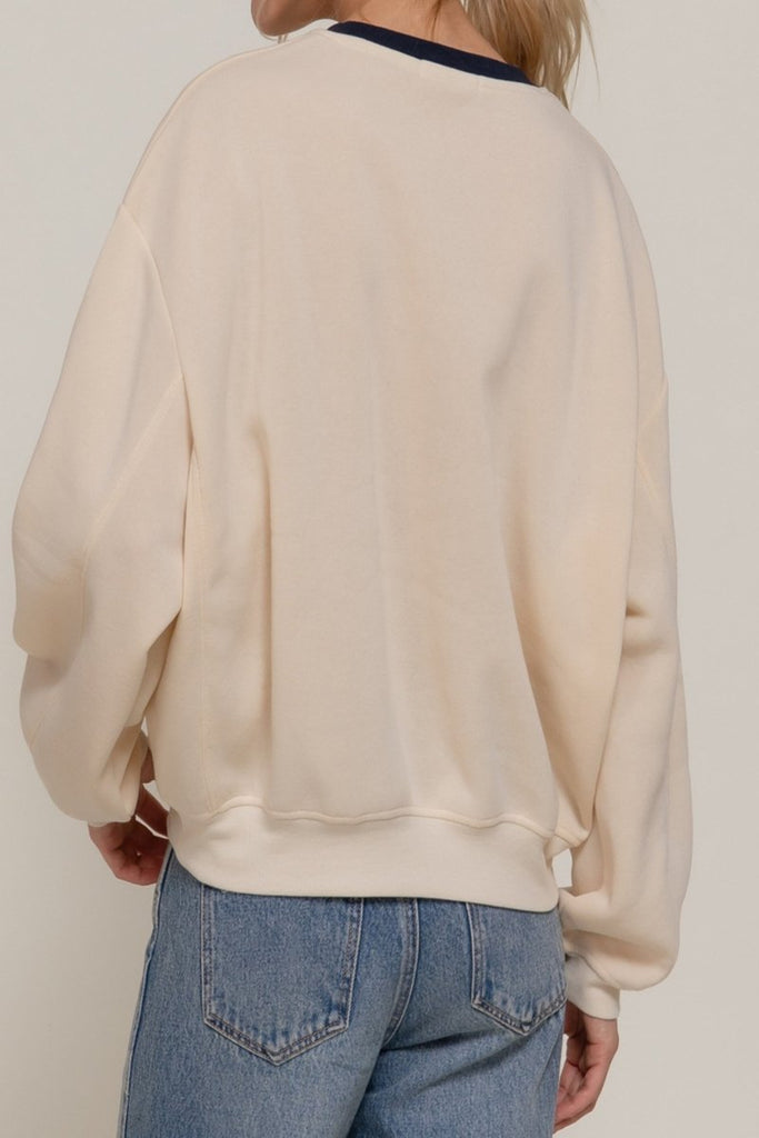 Women's Long Sleeve Printed Oversized Varsity Sweatshirt – Inner Fleece French Terry - womens - basic - tops