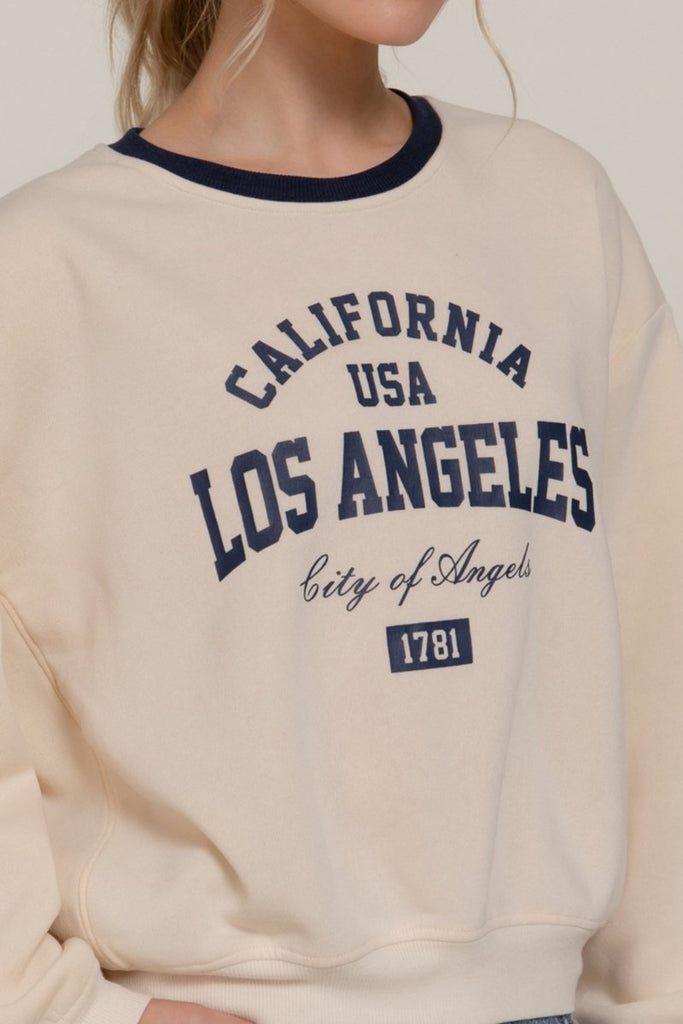 Women's Long Sleeve Printed Oversized Varsity Sweatshirt – Inner Fleece French Terry - womens - basic - tops