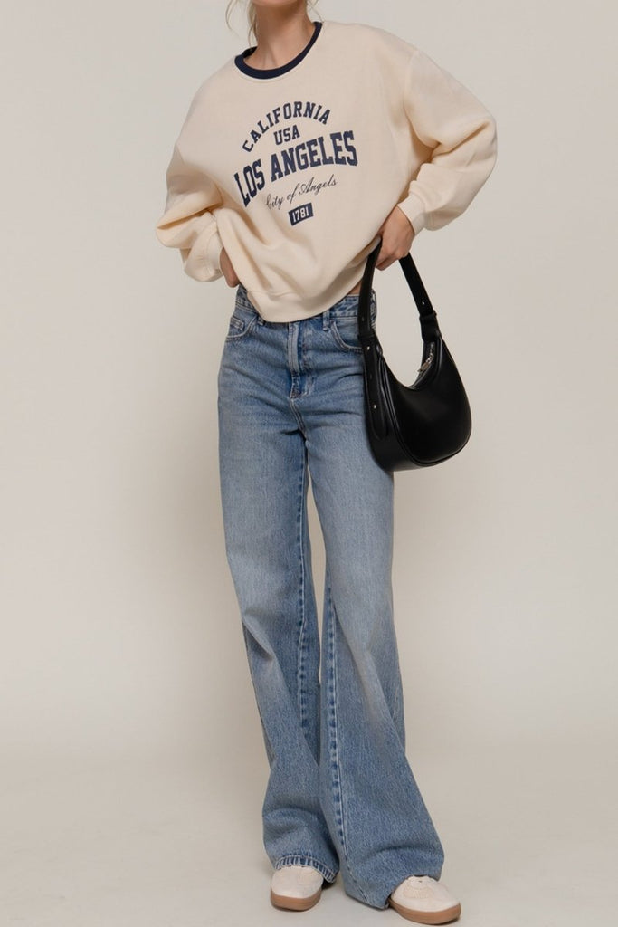 Women's Long Sleeve Printed Oversized Varsity Sweatshirt – Inner Fleece French Terry - womens - basic - tops