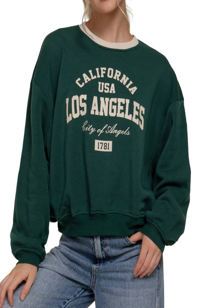 Women's Long Sleeve Printed Oversized Varsity Sweatshirt – Inner Fleece French Terry - womens - basic - tops