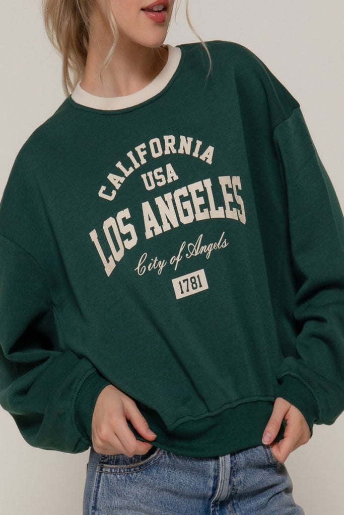 Women's Long Sleeve Printed Oversized Varsity Sweatshirt – Inner Fleece French Terry - womens - basic - tops