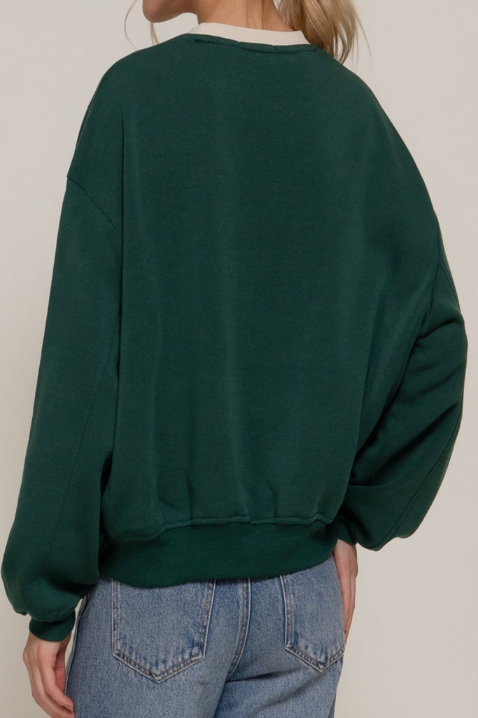 Women's Long Sleeve Printed Oversized Varsity Sweatshirt – Inner Fleece French Terry - womens - basic - tops