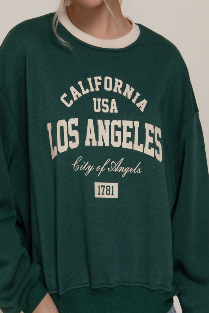 Women's Long Sleeve Printed Oversized Varsity Sweatshirt – Inner Fleece French Terry - womens - basic - tops