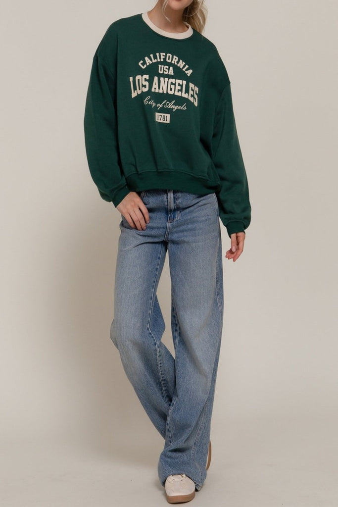 Women's Long Sleeve Printed Oversized Varsity Sweatshirt – Inner Fleece French Terry - womens - basic - tops