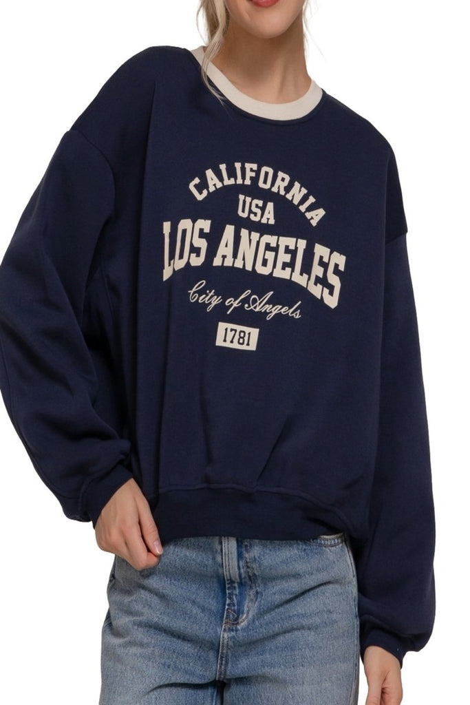 Women's Long Sleeve Printed Oversized Varsity Sweatshirt – Inner Fleece French Terry - womens - basic - tops