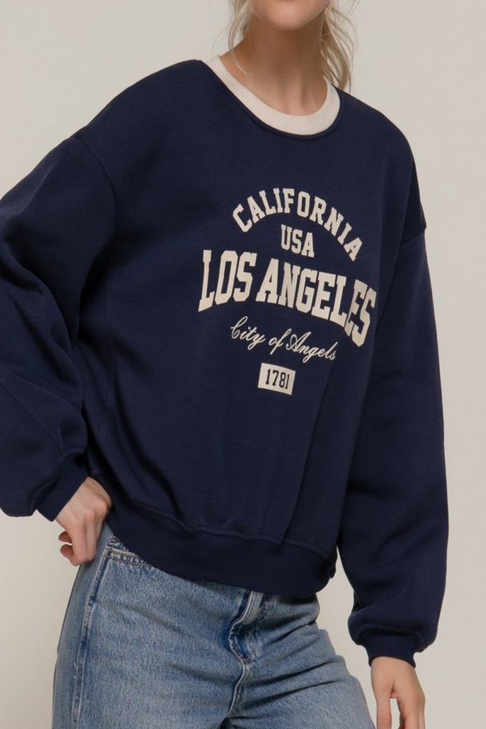 Women's Long Sleeve Printed Oversized Varsity Sweatshirt – Inner Fleece French Terry - womens - basic - tops