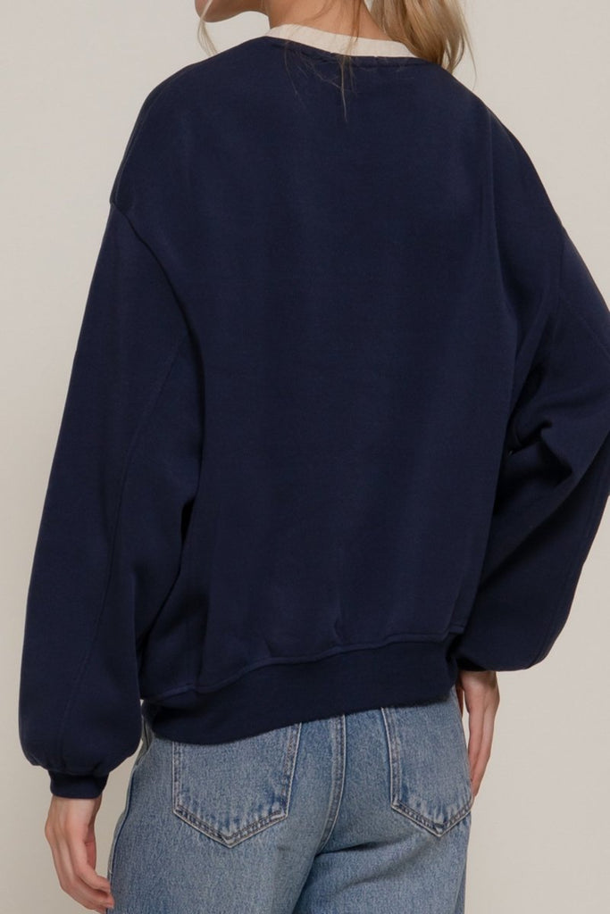 Women's Long Sleeve Printed Oversized Varsity Sweatshirt – Inner Fleece French Terry - womens - basic - tops