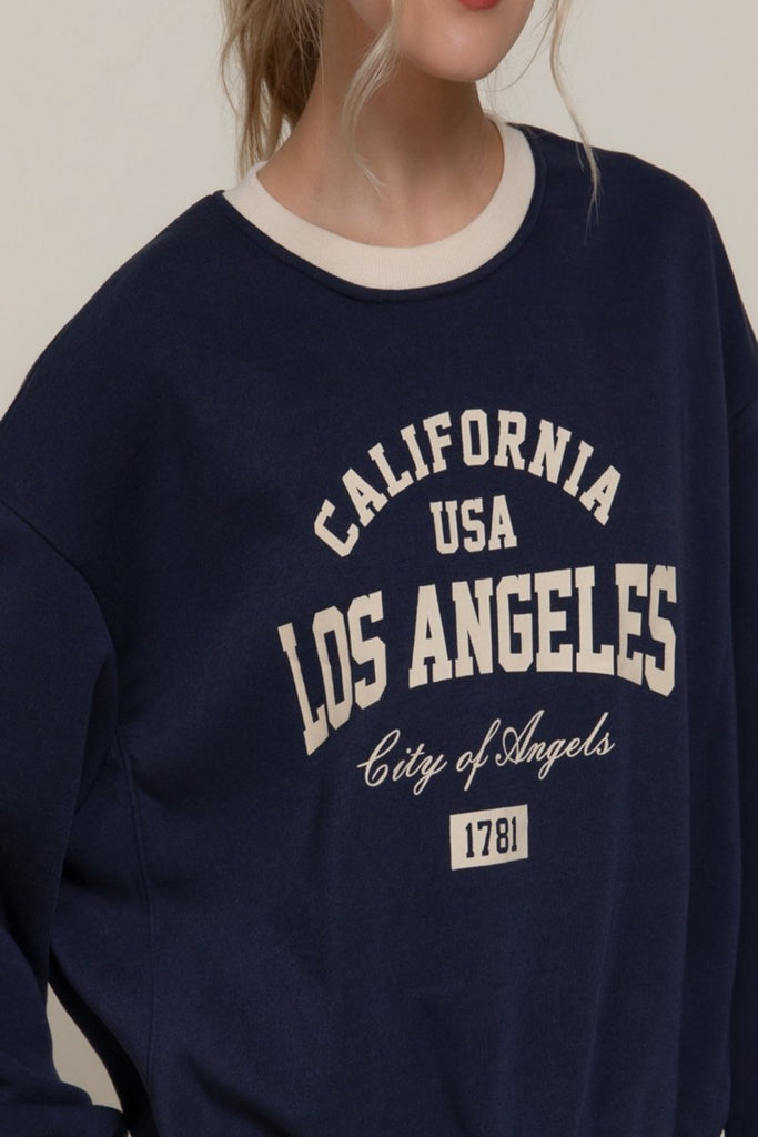 Women's Long Sleeve Printed Oversized Varsity Sweatshirt – Inner Fleece French Terry - womens - basic - tops