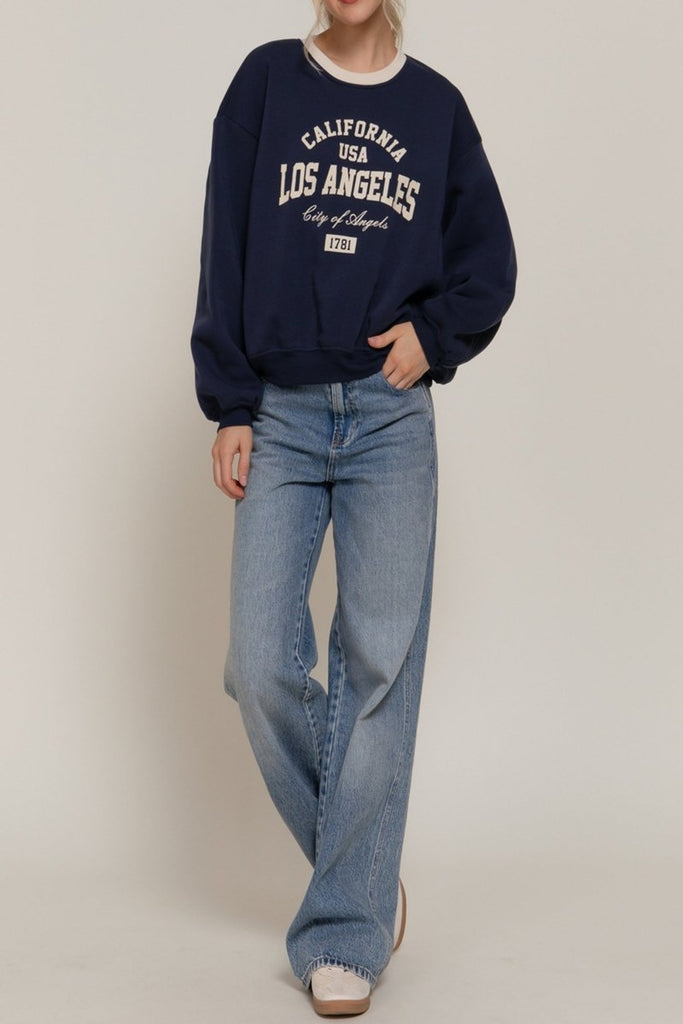 Women's Long Sleeve Printed Oversized Varsity Sweatshirt – Inner Fleece French Terry - womens - basic - tops