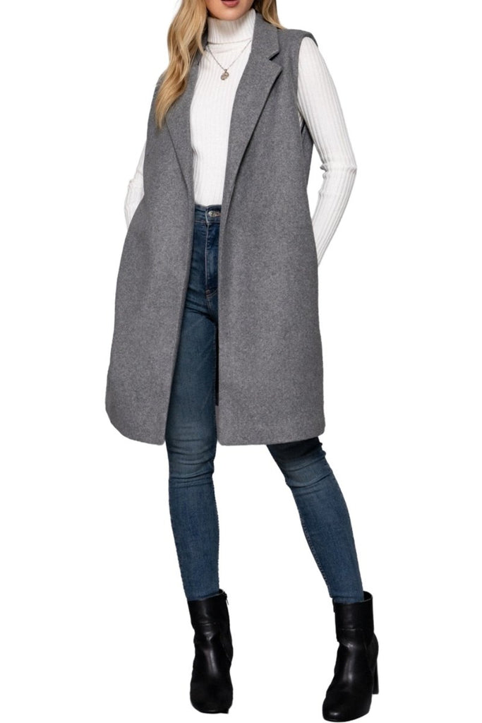 Women's Soft Open Front Sleeveless Vest with Notched Collar - OUTWEAR