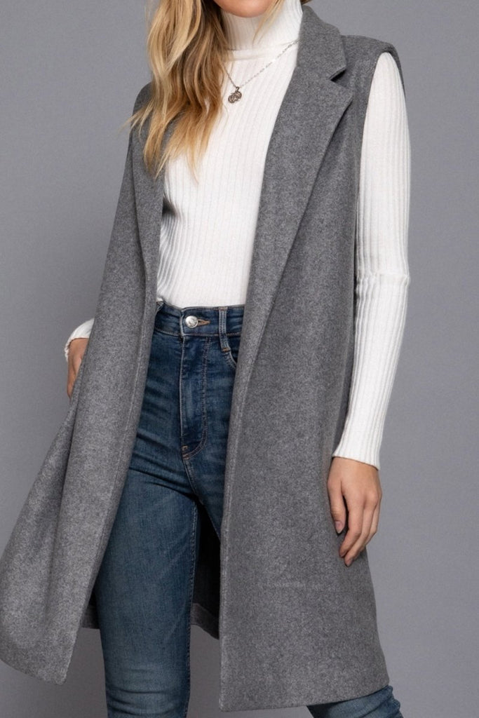 Women's Soft Open Front Sleeveless Vest with Notched Collar - OUTWEAR