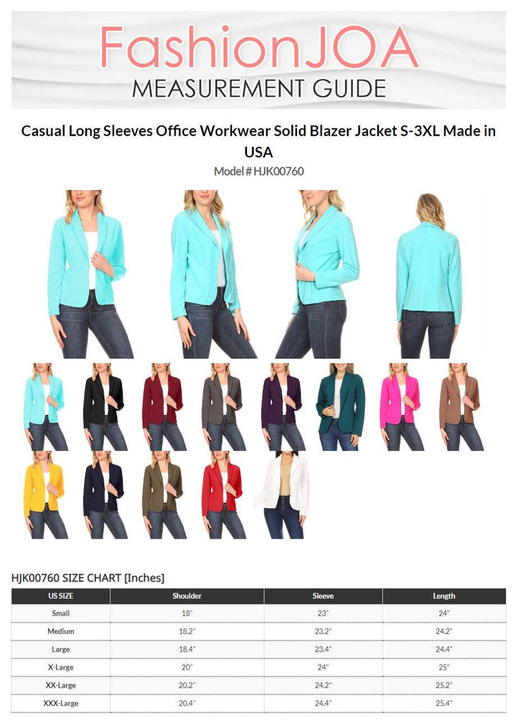 Women's Casual Long Sleeves Office Workwear Solid Blazer Jacket S-3XL - FashionJOA