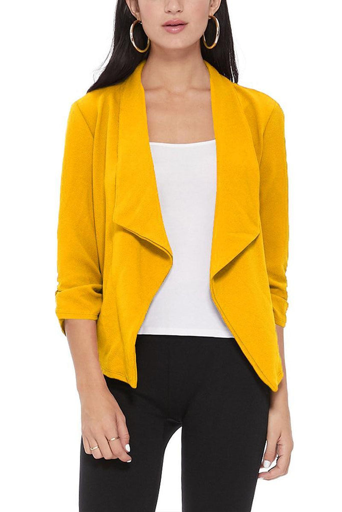 Women's Casual Open Front 3/4 Sleeve Slim Fit Draped Solid Jacket - FashionJOA