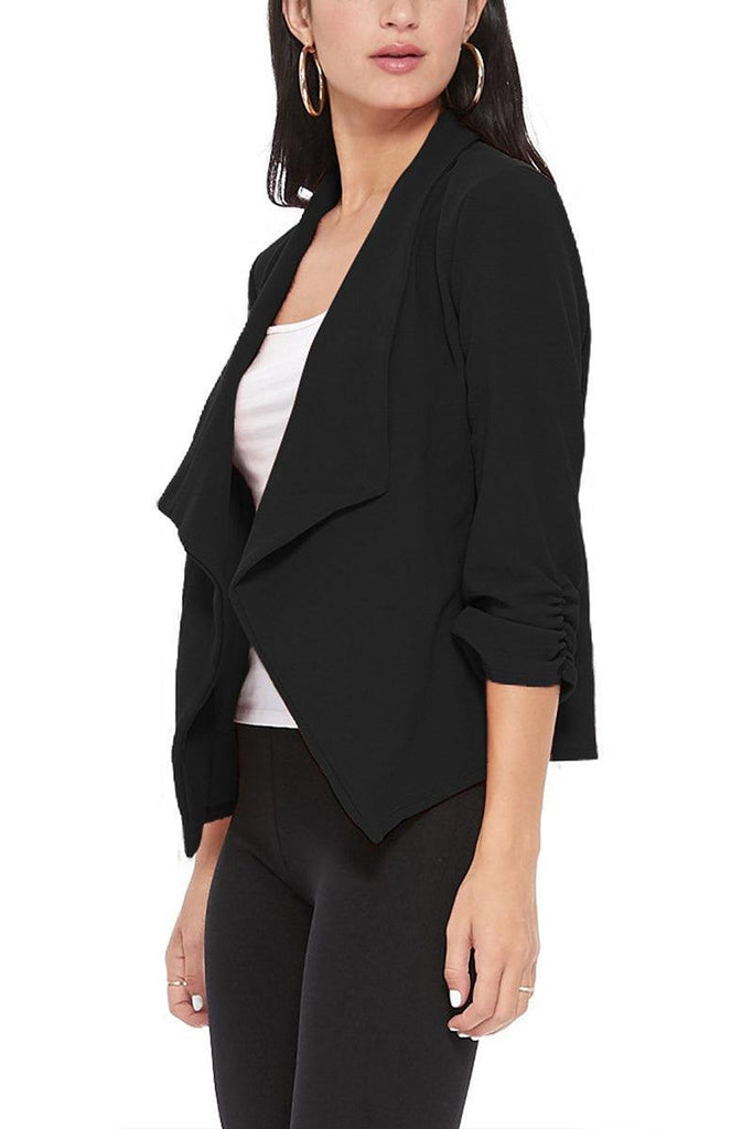 Women's Casual Open Front 3/4 Sleeve Slim Fit Draped Solid Jacket - FashionJOA