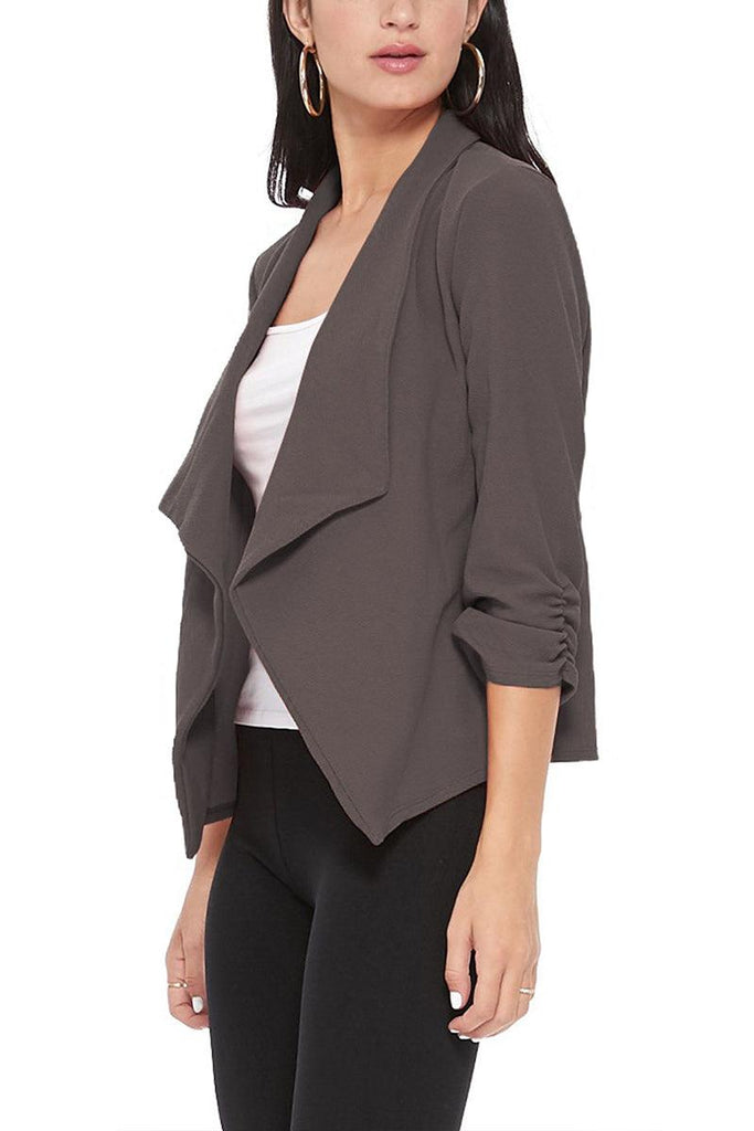 Women's Casual Open Front 3/4 Sleeve Slim Fit Draped Solid Jacket - FashionJOA