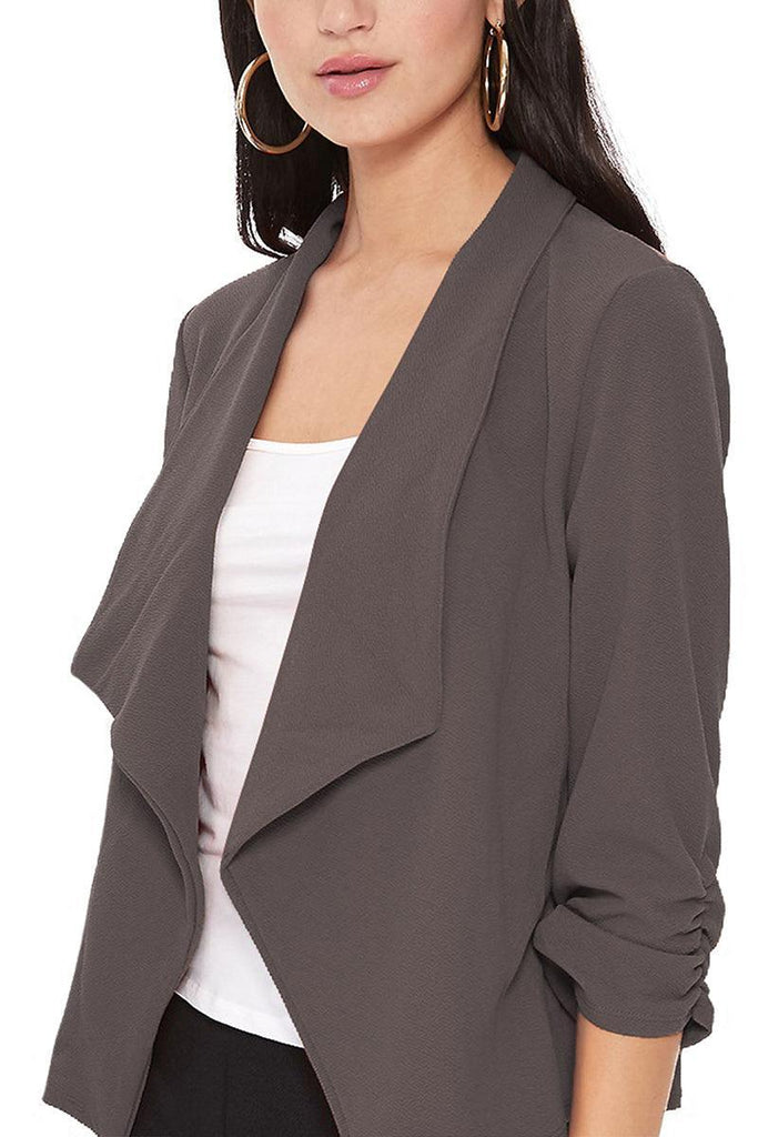 Women's Casual Open Front 3/4 Sleeve Slim Fit Draped Solid Jacket - FashionJOA