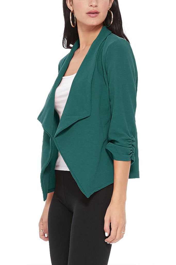 Women's Casual Open Front 3/4 Sleeve Slim Fit Draped Solid Jacket - FashionJOA