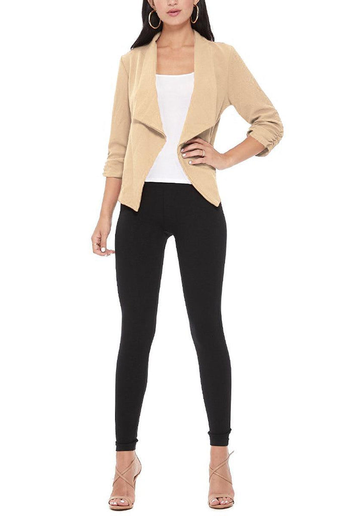 Women's Casual Open Front 3/4 Sleeve Slim Fit Draped Solid Jacket - FashionJOA