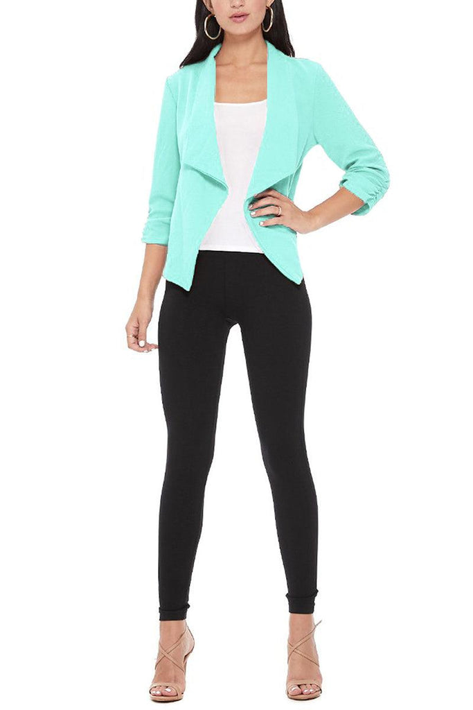 Women's Casual Open Front 3/4 Sleeve Slim Fit Draped Solid Jacket - FashionJOA