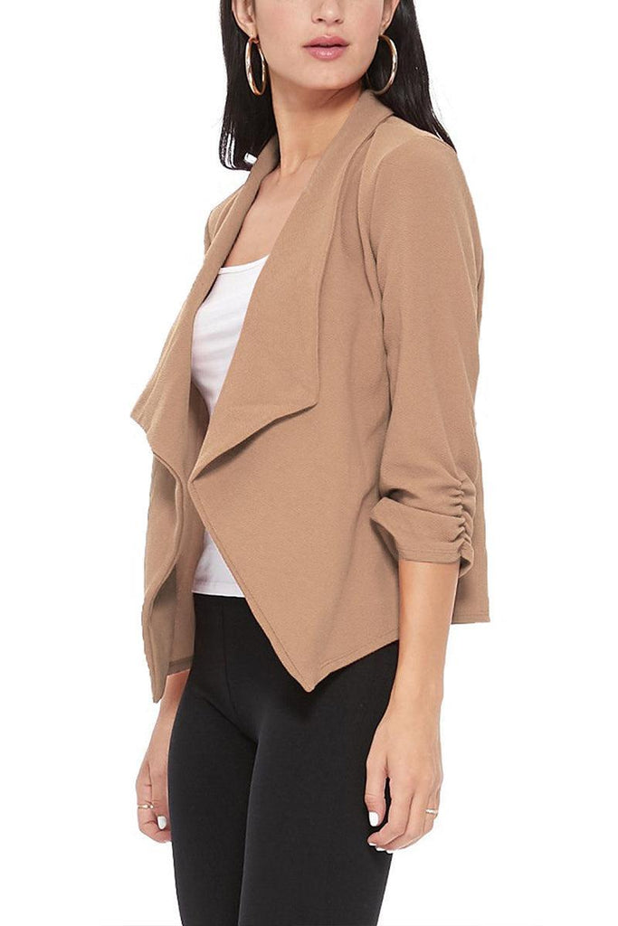 Women's Casual Open Front 3/4 Sleeve Slim Fit Draped Solid Jacket - FashionJOA