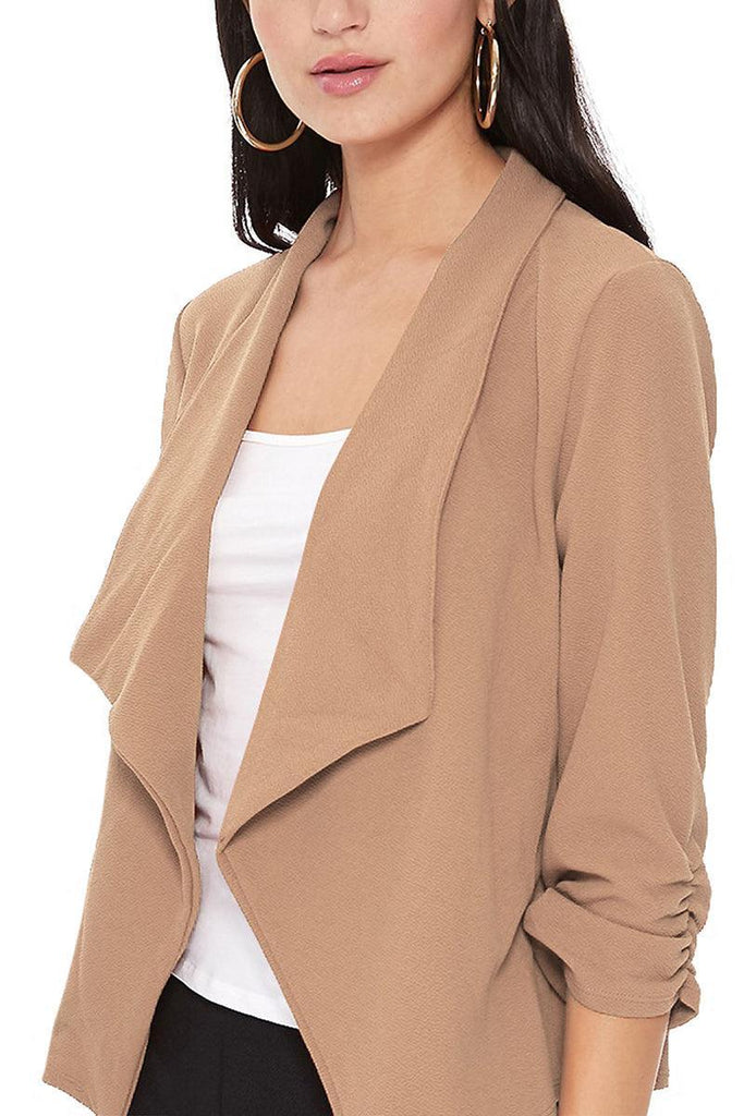 Women's Casual Open Front 3/4 Sleeve Slim Fit Draped Solid Jacket - FashionJOA