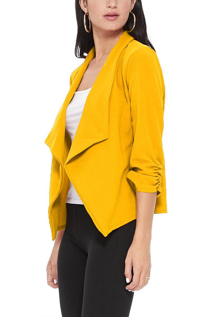 Women's Casual Open Front 3/4 Sleeve Slim Fit Draped Solid Jacket - FashionJOA