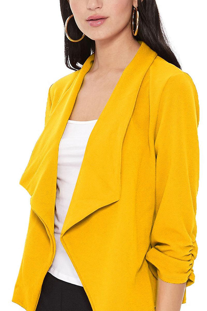 Women's Casual Open Front 3/4 Sleeve Slim Fit Draped Solid Jacket - FashionJOA