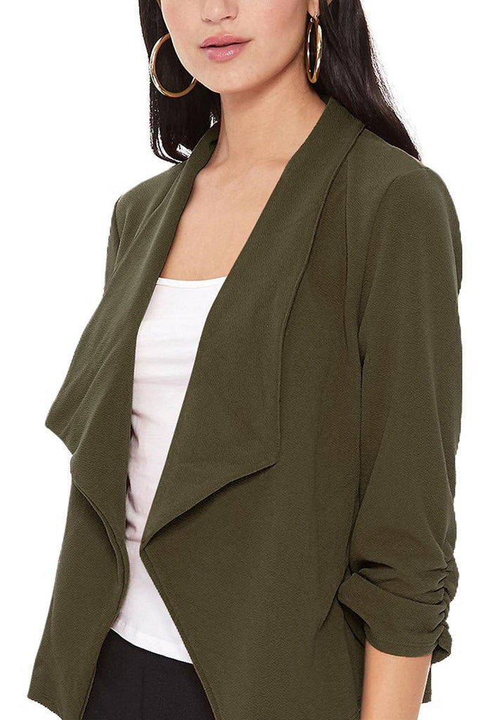 Women's Casual Open Front 3/4 Sleeve Slim Fit Draped Solid Jacket - FashionJOA