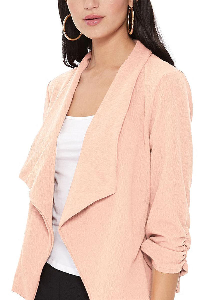 Women's Casual Open Front 3/4 Sleeve Slim Fit Draped Solid Jacket - FashionJOA