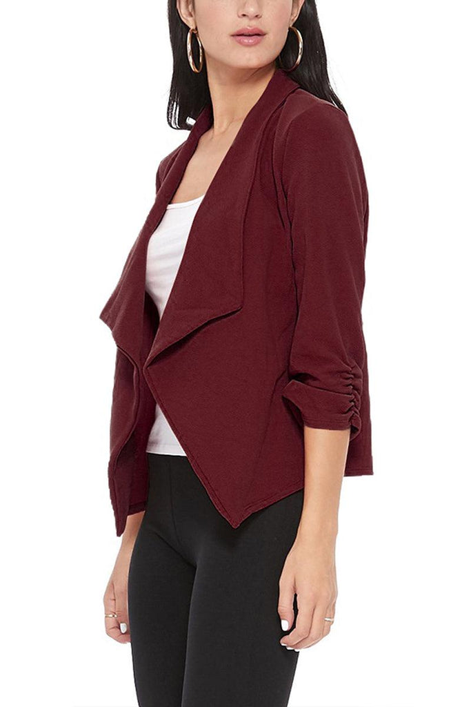 Women's Casual Open Front 3/4 Sleeve Slim Fit Draped Solid Jacket - FashionJOA