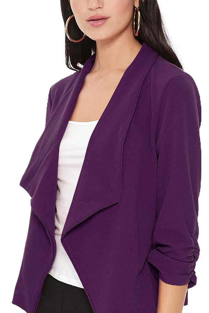 Women's Casual Open Front 3/4 Sleeve Slim Fit Draped Solid Jacket - FashionJOA