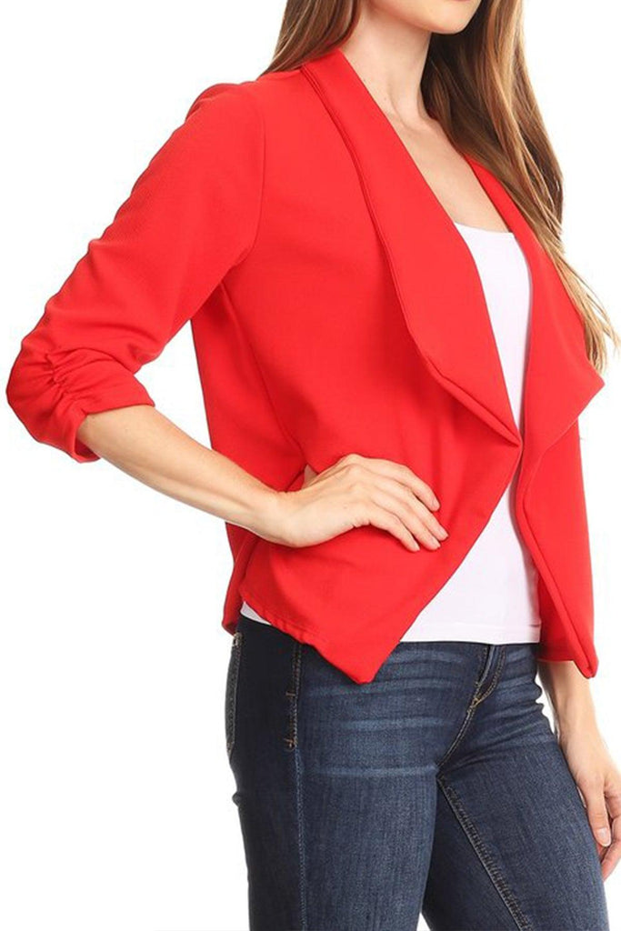 Women's Casual Open Front 3/4 Sleeve Slim Fit Draped Solid Jacket - FashionJOA