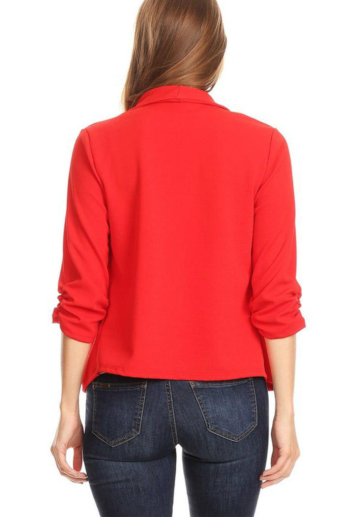 Women's Casual Open Front 3/4 Sleeve Slim Fit Draped Solid Jacket - FashionJOA