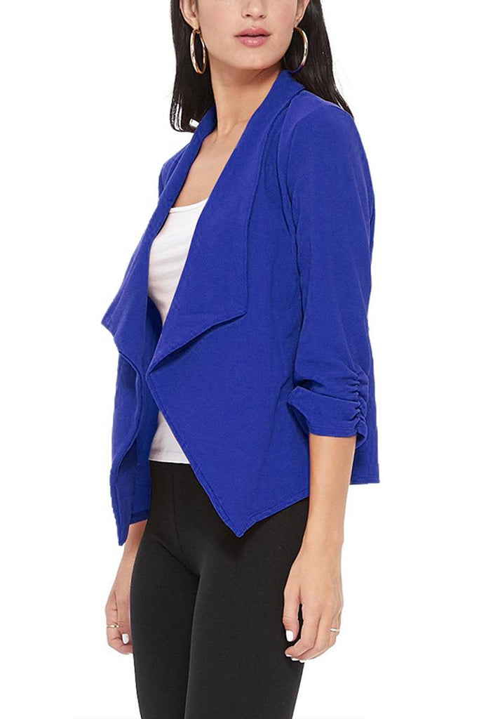 Women's Casual Open Front 3/4 Sleeve Slim Fit Draped Solid Jacket - FashionJOA