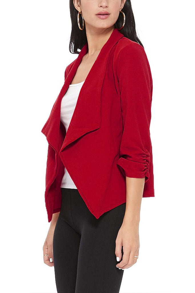 Women's Casual Open Front 3/4 Sleeve Slim Fit Draped Solid Jacket - FashionJOA