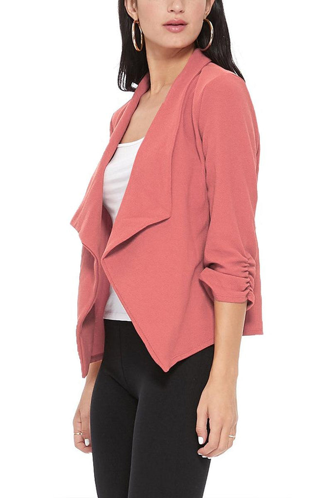 Women's Casual Open Front 3/4 Sleeve Slim Fit Draped Solid Jacket - FashionJOA